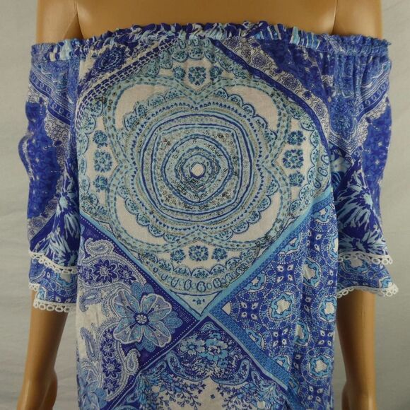 Hale Bob Iliana Off the Shoulder Printed Top Blouse Boho Floral Crochet NEW NWT - Picture 5 of 12